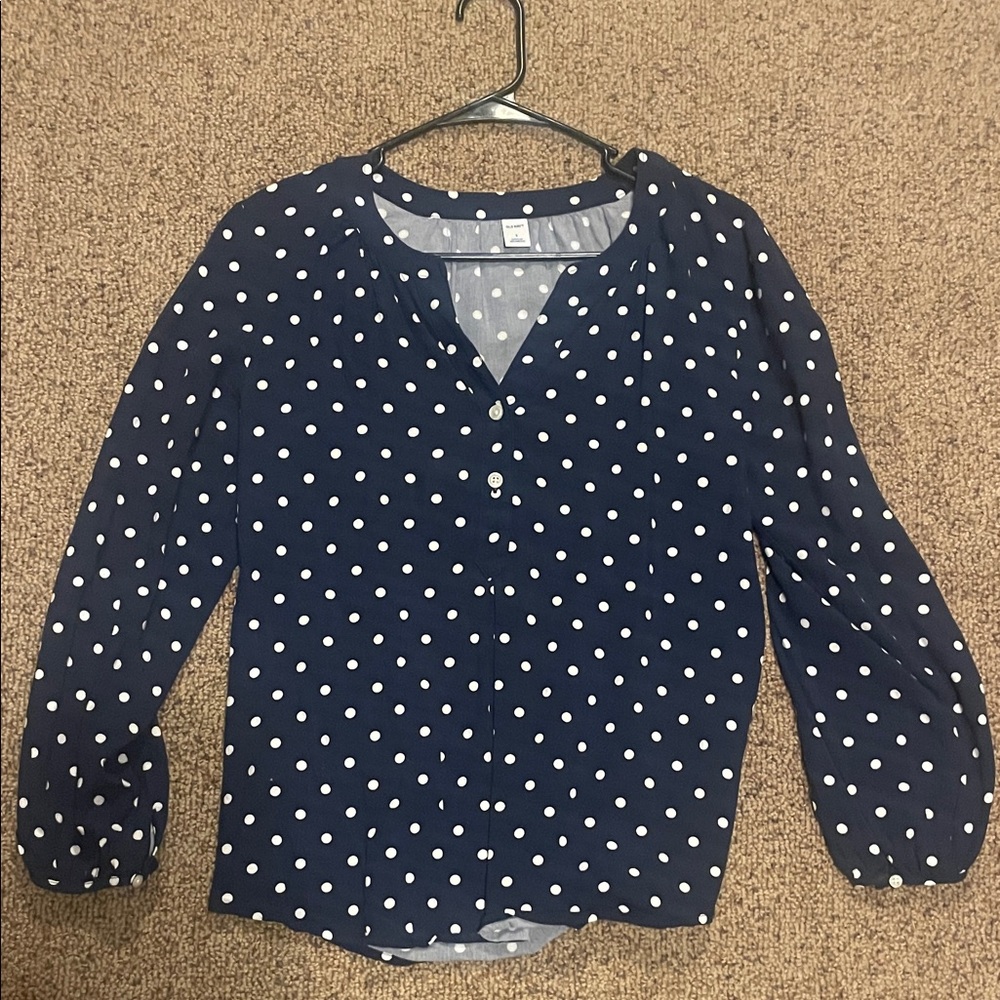 Old Navy Navy Blue Polka Dot Blouse